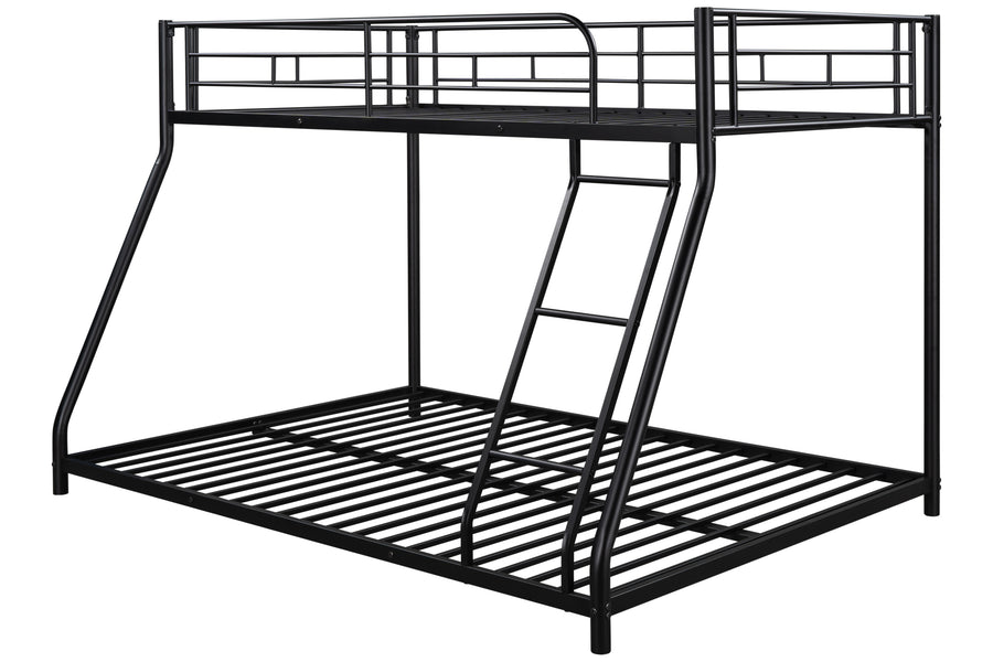 Metal Twin over Full Bunk Bed, for Kids, Solid Metal Bunk Bed Frame with Ladder, Safety Rail, Space Saver, No Box Spring Needed, Black, L