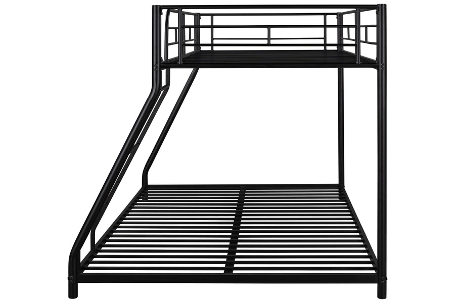 Metal Twin over Full Bunk Bed, for Kids, Solid Metal Bunk Bed Frame with Ladder, Safety Rail, Space Saver, No Box Spring Needed, Black, L