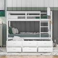 SEGMART Wood Twin Over Twin Bunk Beds with Trundle Bed, Twin Bunk Beds for Kids Adults Teens, Bunk Bed Can Be Divided Into 2 Twin Beds with Trundle, 4-Ladders, No Box Spring Need, White