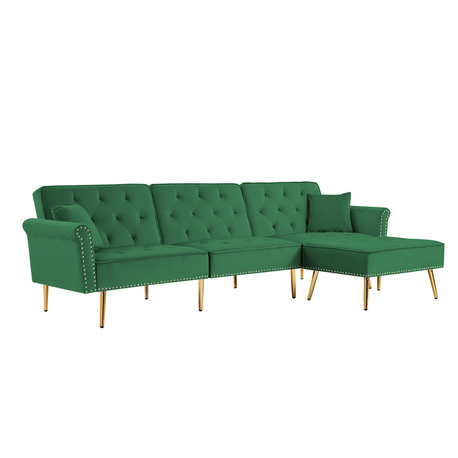 Sofa Sleeper, SEGMART L-Shaped Sectional Sofa Bed with Reversible Ottoman, 2 Pillows, Modern Fabric Bedroom Furniture Sleeper Sofa Couch with Metal Legs for Living Room, Green, L5542