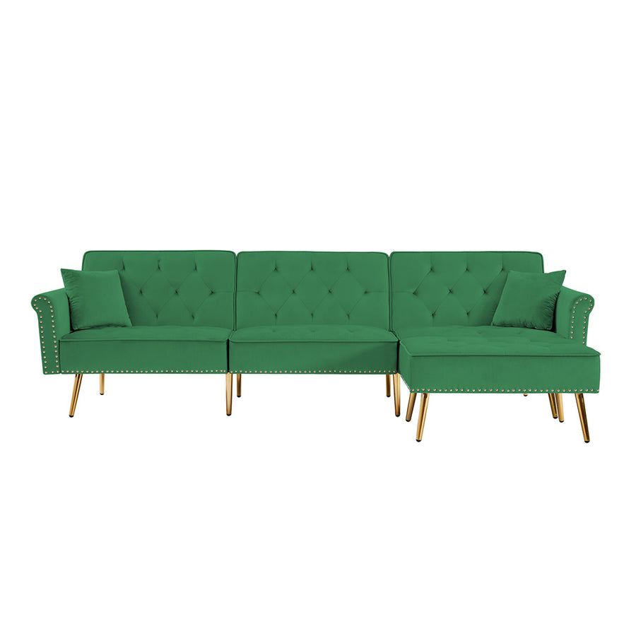 Sofa Sleeper, SEGMART L-Shaped Sectional Sofa Bed with Reversible Ottoman, 2 Pillows, Modern Fabric Bedroom Furniture Sleeper Sofa Couch with Metal Legs for Living Room, Green, L5542