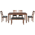 Home Kitchen Dining Set with Dinette Table, 4 Piece Chairs and Bench, Dinette Set Wood Rectangular Breakfast Table with Thick Legs & Distressed Finish, for Apartment Breakfast, Walnut, S12647