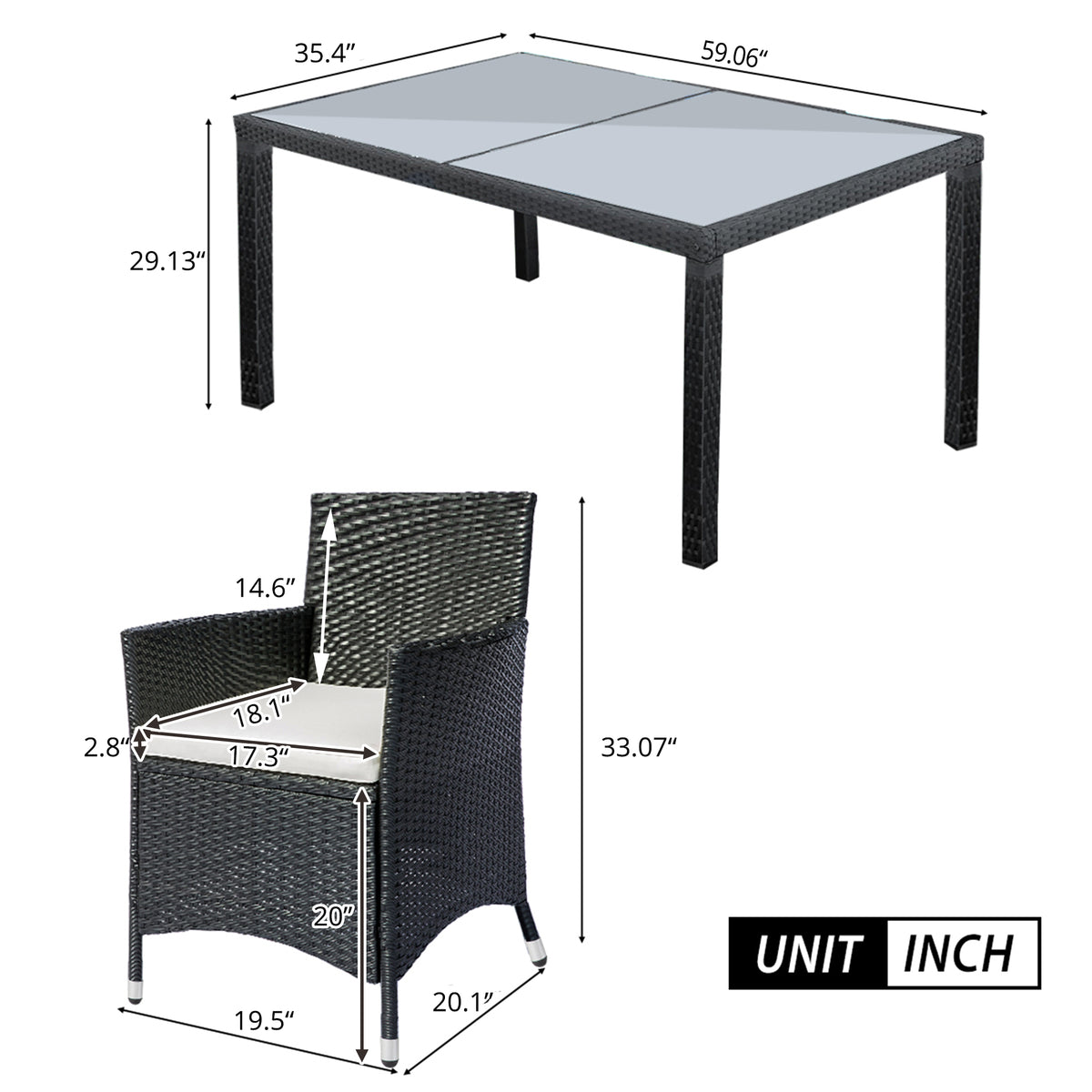 SEGMART 7 Piece Outdoor Wicker Dining Set, Patio Dining Table Set for