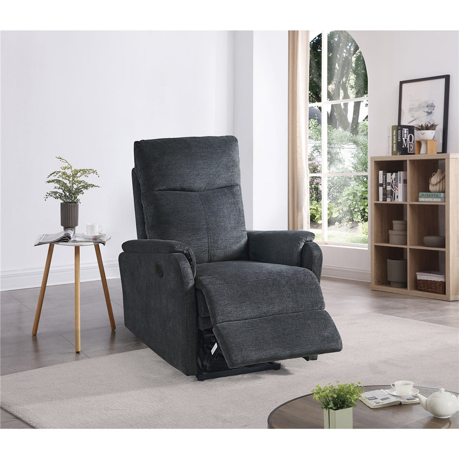 Fabric Recliner for Elderly, Dark Gray Recliner Chair with USB Charging Port, Heavy Duty Manual Chair Recliner Sofa Lounge Chair for Living Room, 280lbs Capacity, L2514