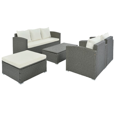 SEGMART 5-Piece Outdoor Furniture Sectional Sofa, Wicker Patio Furniture Sets with 6 Seats, Coffee Table, Garden Conversation Set for Poolside Backyard Porch Lawn Pool, Beige