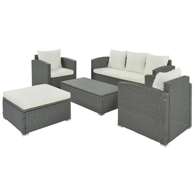 SEGMART 5-Piece Outdoor Furniture Sectional Sofa, Wicker Patio Furniture Sets with 6 Seats, Coffee Table, Garden Conversation Set for Poolside Backyard Porch Lawn Pool, Beige