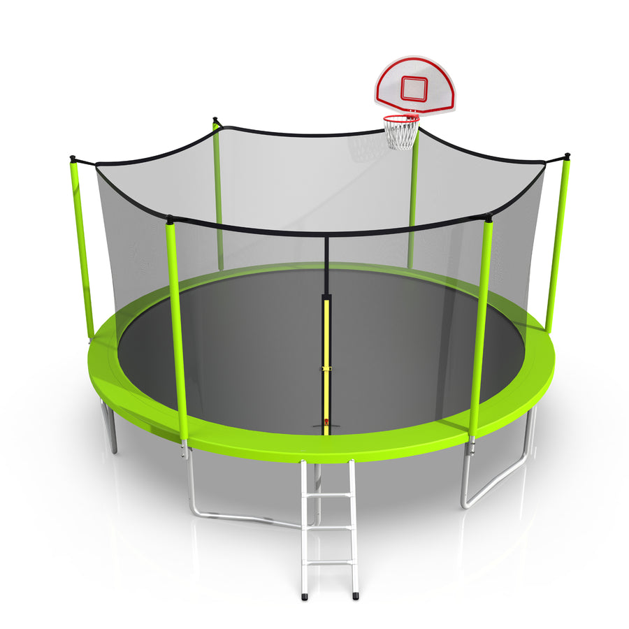 16FT Trampoline, Upgraded Outdoor Round Trampoline with Safety Enclosure, Basketball Hoop and Ladder, Outdoor Trampoline for  Family School Entertainment, Heavy Duty Frame and Coiled Springs
