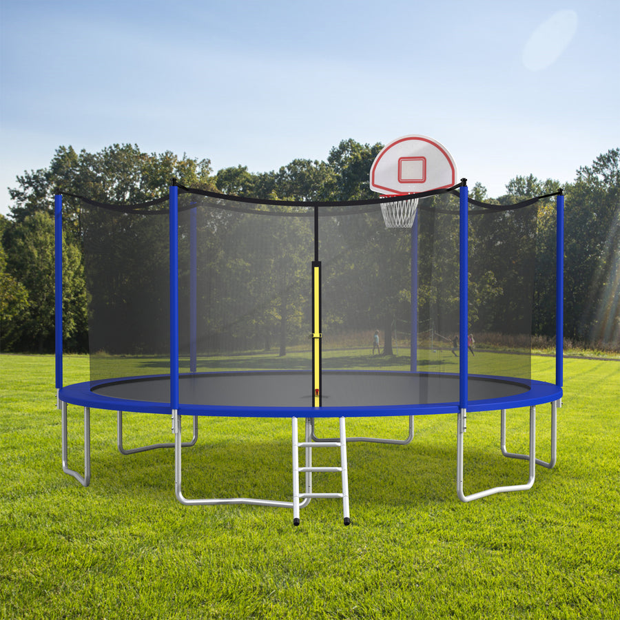 16FT Trampoline, Upgraded Outdoor Round Trampoline with Safety Enclosure, Basketball Hoop and Ladder, Outdoor Trampoline for  Family School Entertainment, Heavy Duty Frame and Coiled Springs
