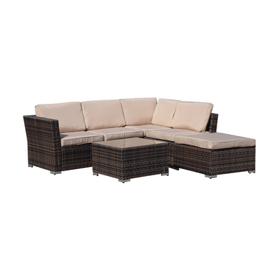 Patio Conversation Set, 4 Piece Outdoor Sectional Sofa Set with 2-Seater Sofas, Ottoman, Coffee Table, All-Weather Wicker Furniture Dining Set with Cushions for Backyard, Porch, Garden, Pool, L3550