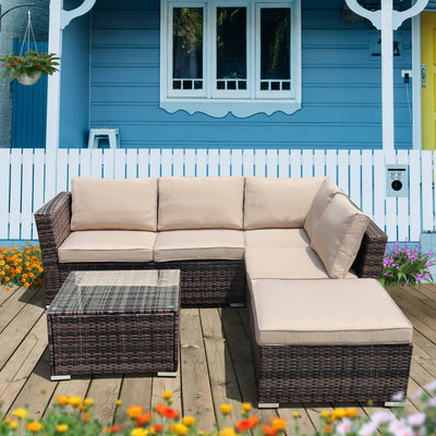 Patio Conversation Set, 4 Piece Outdoor Sectional Sofa Set with 2-Seater Sofas, Ottoman, Coffee Table, All-Weather Wicker Furniture Dining Set with Cushions for Backyard, Porch, Garden, Pool, L3550