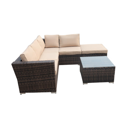 Patio Conversation Set, 4 Piece Outdoor Sectional Sofa Set with 2-Seater Sofas, Ottoman, Coffee Table, All-Weather Wicker Furniture Dining Set with Cushions for Backyard, Porch, Garden, Pool, L3550