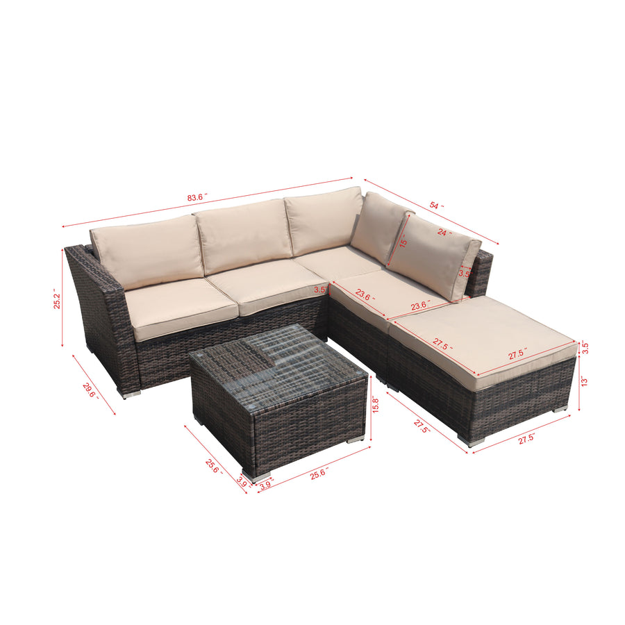 Patio Conversation Set, 4 Piece Outdoor Sectional Sofa Set with 2-Seater Sofas, Ottoman, Coffee Table, All-Weather Wicker Furniture Dining Set with Cushions for Backyard, Porch, Garden, Pool, L3550