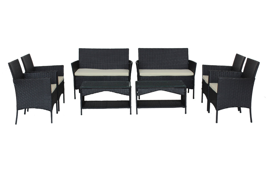 Patio Dining Set Seats, with 2 Loveseats, 2 Coffee Tables and 4 Armchairs, All-Weather Rectangle Patio Sofa Furniture Set with Cushions for Backyard, Porch, Garden, Pool, L2257