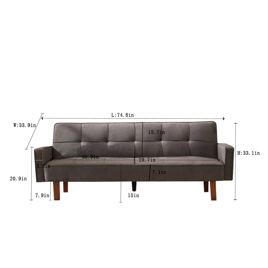 Sofa Sleeper, SEGMART Modern Fabric Sofa Bed with Armrest, Convertible Futon Couches and Sofas w/Wood Legs, Small Spaces Recliner Couch Living Room Furniture Loveseat Sofa, Gray, LL124