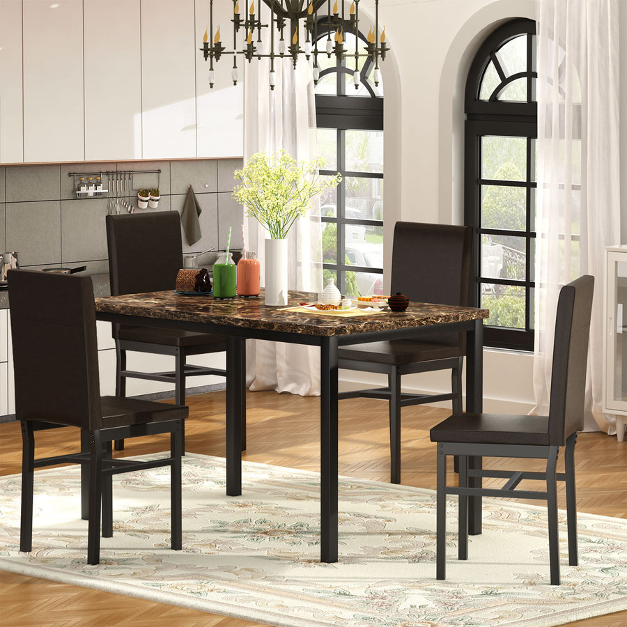 Compact 5pc Kitchen Dining Set Wood Bar Table Chair Home Space Saving  Furniture