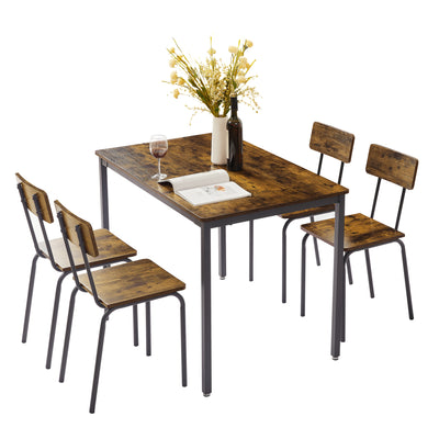 5-Piece Dining Room Table Set, Compact Wooden Kitchen Table and 4 Chairs with Metal Legs Dinette Sets, Industrial Style Kitchen Table and Chairs for Dining Room & Small Space