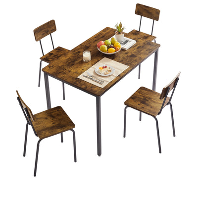 5-Piece Dining Room Table Set, Compact Wooden Kitchen Table and 4 Chairs with Metal Legs Dinette Sets, Industrial Style Kitchen Table and Chairs for Dining Room & Small Space