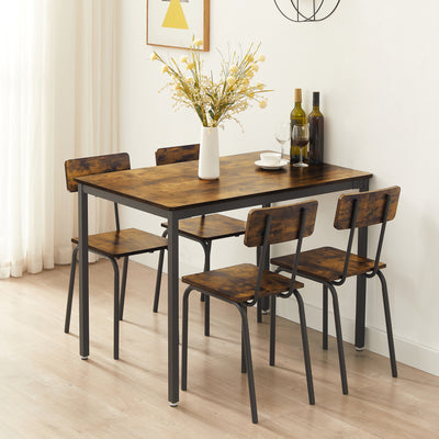 5-Piece Dining Room Table Set, Compact Wooden Kitchen Table and 4 Chairs with Metal Legs Dinette Sets, Industrial Style Kitchen Table and Chairs for Dining Room & Small Space