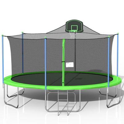 16ft Trampoline with Enclosure, New Upgraded Kids Outdoor Trampoline with Basketball Hoop and Ladder, Heavy-Duty Round Trampoline for Indoor or Outdoor Backyard, Capacity 330lbs, L4736