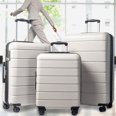 SEGMART Carry on Luggage Set, 3pcs 20''/24''/28'' Fashion Lightweight Suitcase Travel Sets for Women, 3-in-1 Portable Carry on Trolley Case with Telescoping Handle, Beige, S9351