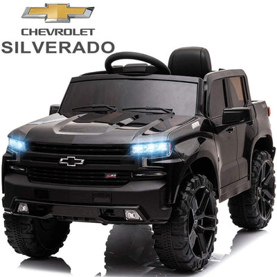 Ride on Toys for Kids, Chevrolet Silverado 12V Ride on Cars with Remote Control, Ride on Truck ATV Car for Boys Girls, Black Electric Cars Christmas Gifts, Spring Suspension, LED Light, L