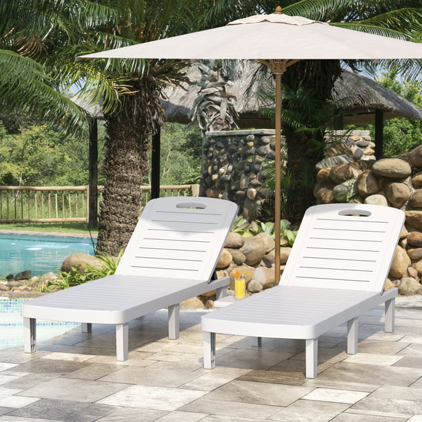 2 Pack Outdoor Lounge Chairs, SEGMART Patio Chaise Lounge for Tanning, Pool Sun Loungers Recliner Set of 2 with Adjustable Backrest(5 Positions) | Side Table | Max Weight Capacity 330 lbs, White