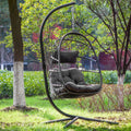 Clearance! Hanging Wicker Egg Chair, Outdoor Patio Hanging Chairs with Stand, UV Resistant Hammock Chair with Comfortable Gray Cushion, Durable Indoor Swing Egg Chair for Garden, Backyard, 350lbs, L