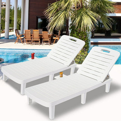 Chaise Lounge for Beach, 2 Piece Patio Furniture Sets with Retractable Tray, Outdoor Chaise Lounge Chairs with Adjustable Back, All-Weather Plastic Reclining Lounge Chair for Backyard, Garden, Pool, L