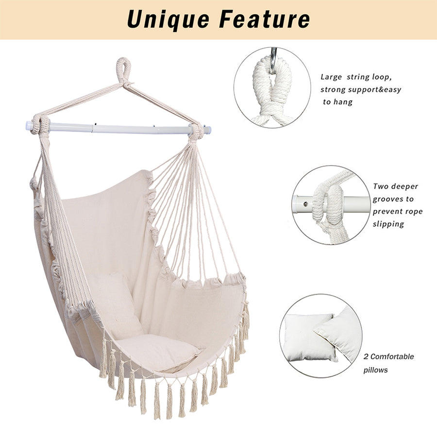 Macrame Hanging Hammock Chair, 330 Lbs Weight Capacity, 2 Seat Cushions Included, Hammock Hanging Chair Swing for Any Indoor or Outdoor Spaces, Quality Cotton Weave for Superior Comfort, B07