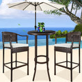 3 PCS Outdoor Patio Furniture Set, All-Weather Patio Dining Sets, PE Rattan Bar Height Table & Stool, Outdoor Bar Set with Cushion, High Bistro Set Dining Table Set, for Pool Patio Yard Balcony, K3937