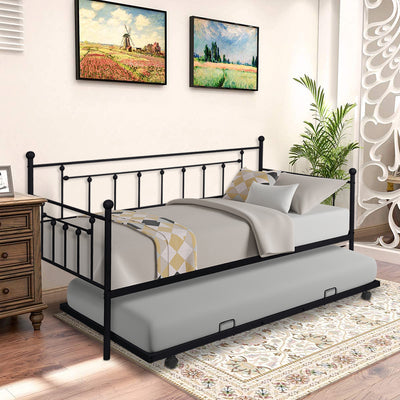 Twin Metal Trundle Bed Frame, Twin Trundle Beds with Trundle Included, SEGMART Daybed & Trundle w/ Metal Slat Support, Twin Daybed for Adults Kids Teens, Bed Frame No Box Spring Needed, Black, L