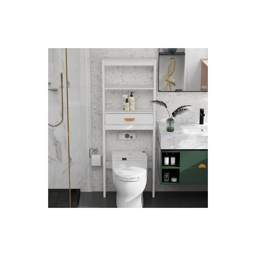 Bathroom Above Toilet Cabinet, White MDF Storage Cabinet, Bathroom Storage  Space Saver with Adjustable Shelf & Double Door Cabinet, Over The Toilet