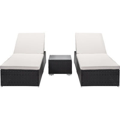 Outdoor Lounge Chairs, 3Pcs Patio Chaise Lounge Chairs Furniture Set with Adjustable Back and Coffee Table, All-Weather Rattan Reclining Lounge Chair for Beach, Backyard, Porch, Garden, Pool, S1002