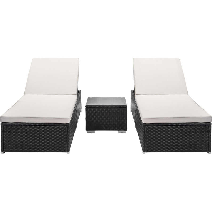 Segmart® Outdoor Lounge Chairs, 3Pcs Patio Chaise Lounge Chairs Furniture Set with Adjustable Back and Coffee Table, All-Weather Rattan Reclining Lounge Chair for Beach, Backyard, Porch, Garden, Pool, L4550