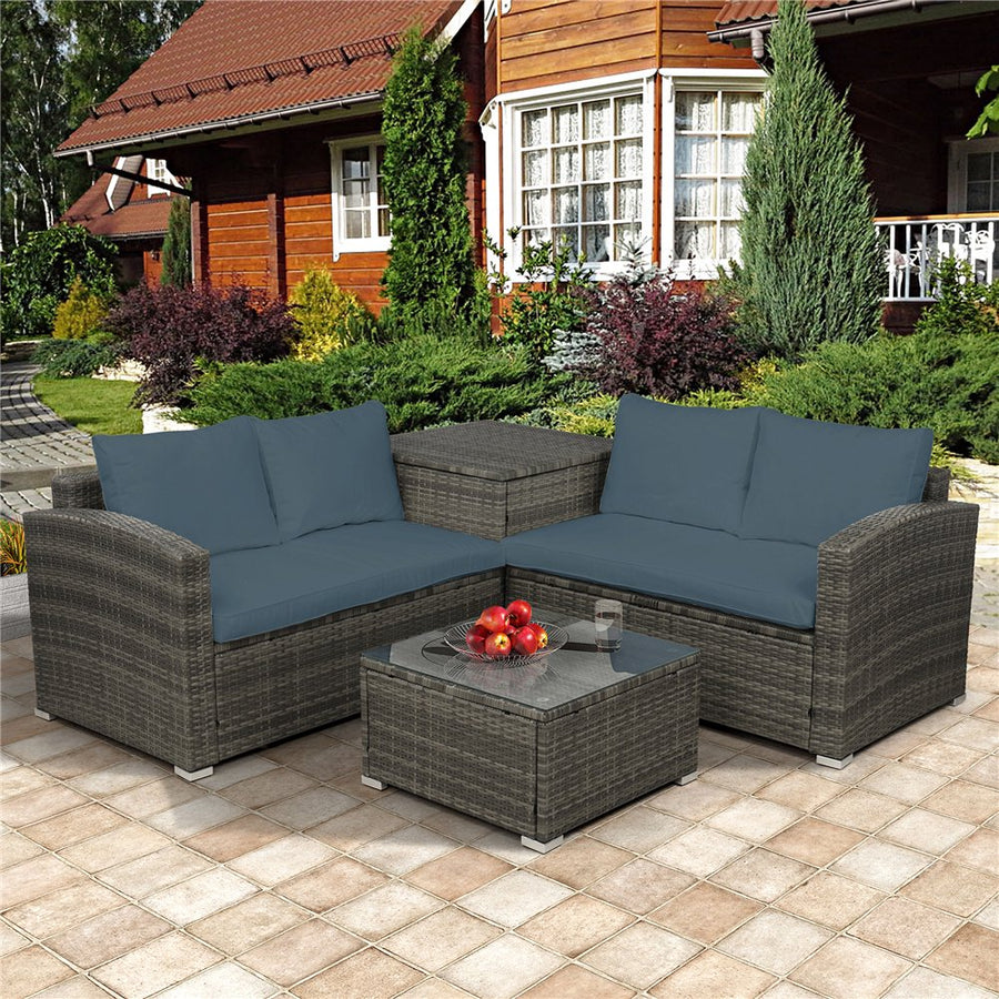 SEGAMRT 4-Piece Outdoor Patio Furniture Sets, Wicker Conversation Wicker Sofa Sets for Porch Poolside Backyard Garden, S13098