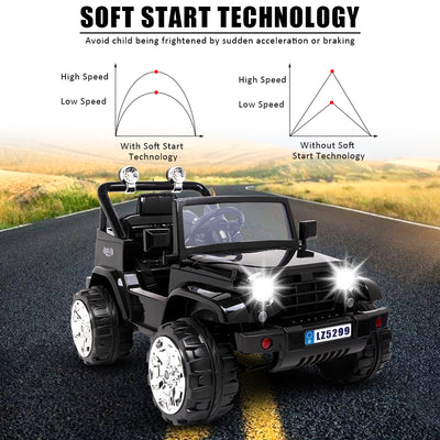 Ride on Car with Remote Control, SEGMART Powers Electric Kids Ride on Car for Girls Boys, 12V Battery-Operated RC Toy Cars for Kids to Ride with LED Lights, MP3 Player/Safety Belt, Black, L