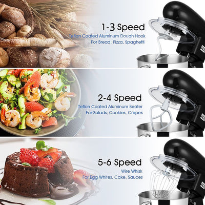 Kitchen Stand Mixer, Black 5.8QT Tilt-Head Electric Stand Mixer with Handle, 660W 6-Speed Food Dough Mixer with Stainless Steel Bowl/Dough Hook/Beater/Whisk/Spatula for Baking, Cake, Cookie, HJ158