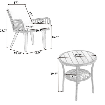 SEGMART 3 Pieces Outdoor Bistro Patio Bar Furniture Sets, Outdoor Woven-Rope Bistro Table Set with Wood Table and 2 PCS Chair, Woven-Rope Bar Chairs Set with Cushion for Poolside, SS310