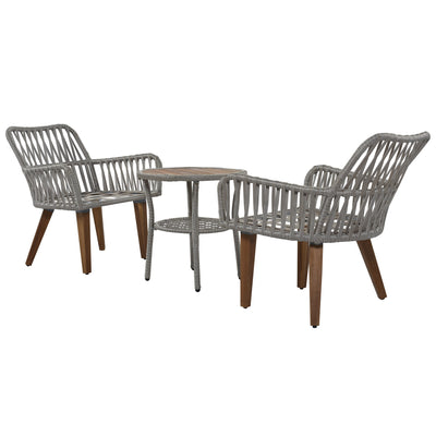 SEGMART 3 Pieces Outdoor Bistro Patio Bar Furniture Sets, Outdoor Woven-Rope Bistro Table Set with Wood Table and 2 PCS Chair, Woven-Rope Bar Chairs Set with Cushion for Poolside, SS310