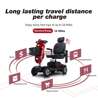 Electric Mobility Scooter, SEGMART Mobility Scooter with 9'' Pneumatic Tires, 300W Motor Compact Powered Wheelchair with Cup Holders, USB Charging Port, Basket, Including The US Flag, Red, SS1898