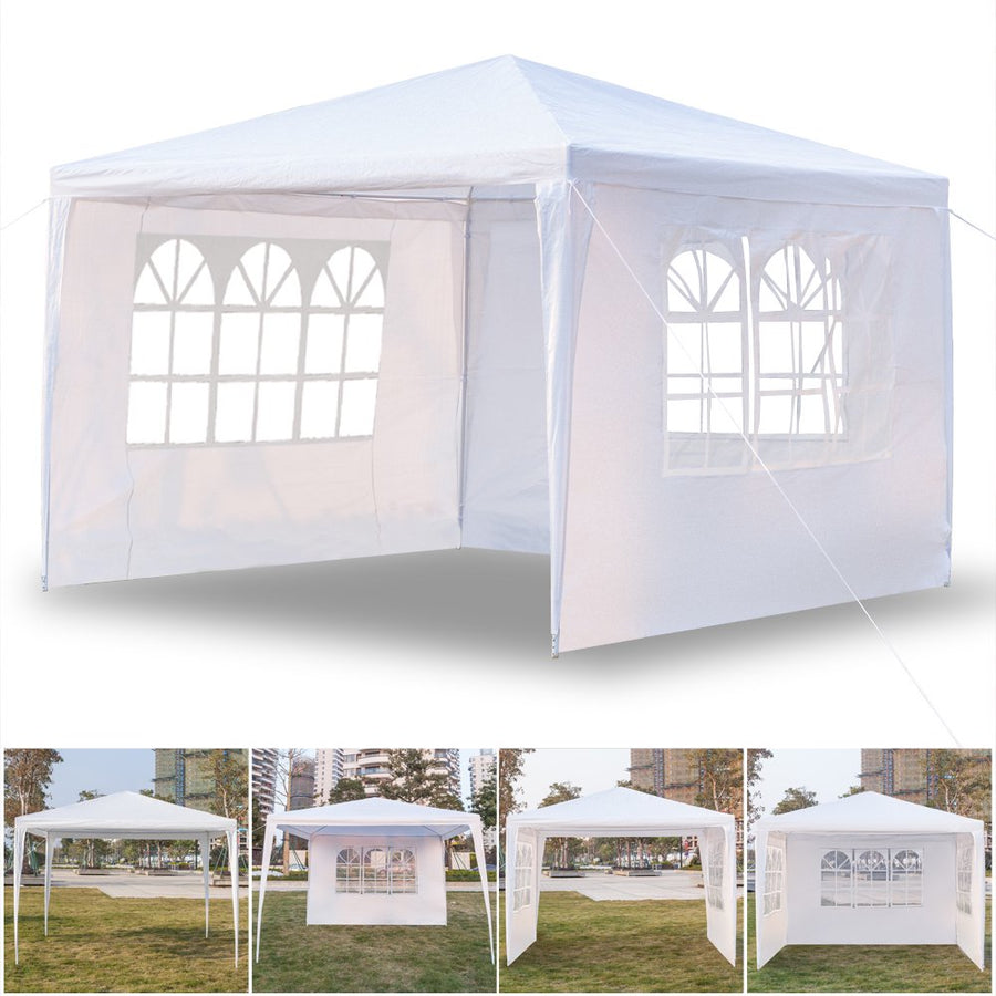 SEGMART 10 x 10 Canopy Tent with 3 Removable SideWalls for Patio Garden, Sunshade Outdoor Gazebo BBQ Shelter Pavilion, for Party Wedding Catering Gazebo Garden Beach Camping Patio, White, SS1097