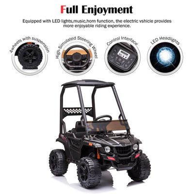 Ride on Car with Remote Control, 12V Kids Off-Road UTV with High Roof, Black Electric Vehicles for Boys Girls, 3 Speeds Ride on Truck with Suspension Music LED Lights MP3, LL857