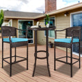 Wicker Patio Furniture Sets with Cushions, 3 Piece Outdoor Bar Bistro Set with Height Top Coffee Table, Modern Wicker Rattan Patio Furniture Set with Cushions for Backyard Garden Pool Deck, LLL1785