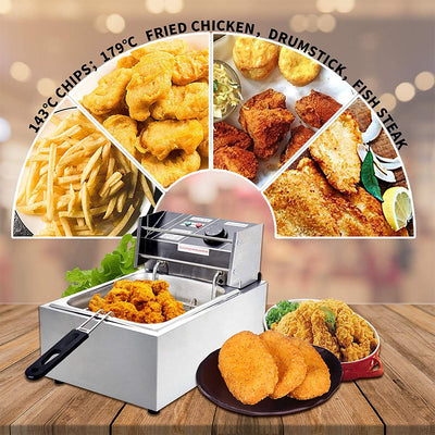 Deep Fryer Electric Deep Fryer with Basket and Lid, Large Capacity Deep Fryer Donut Deep Fryer, SEGMART Commercial Deep Fryer Stainless Steel Deep Fryer for Kitchen/Home Use, 6.3QT/6L/2500W, H622