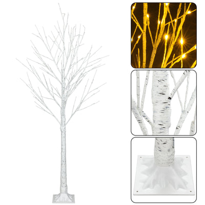 4 Feet Pre-Lit Christmas Tree with Lights, Upgraded 48 LED Birch Christmas Tree Christmas Ornament for Festival, Wedding, Party, Indoor and Outdoor Home Decoration, White, LL124
