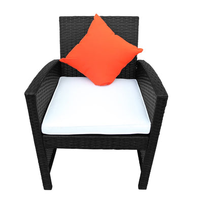 Backyard Outdoor Furniture Sets, Wicker Bistro Conversation Sets with 2 Pillows, Garden Backyard Balcony Porch Poolside Armchair Seat Furniture Sets with Soft Cushion and Glass Table, Black, S2284