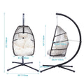Outdoor Swinging Egg Chair, Patio Wicker Hanging Chairs with Stand, UV Resistant Hammock Chair with Comfortable Beige Cushion, Durable Indoor Swing Egg Chair for Garden, Backyard, 250lbs, L3958