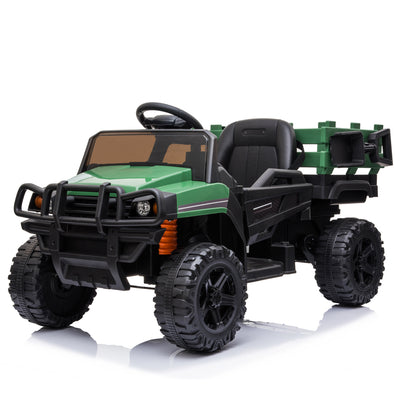 Electric Kids Toys, Kids Ride-on Tractor with Trailer, 12V Battery Powered Car w/ 2.4 GHz Parental Remote Control, Safety Belt, Music, MP3 Player, Headlight, Motorized Truck for Boys Girls