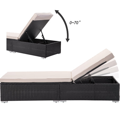 Outdoor Lounge Chairs, 3Pcs Patio Chaise Lounge Chairs Furniture Set with Adjustable Back and Coffee Table, All-Weather Rattan Reclining Lounge Chair for Beach, Backyard, Porch, Garden, Pool, S1002