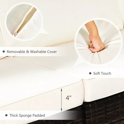 7 Piece Patio Furniture Set, 6 Rattan Wicker Chairs with Coffee Table, Outdoor Conversation Set with Cushions/Pillows for Backyard, Porch, Garden, Poolside, LLL878